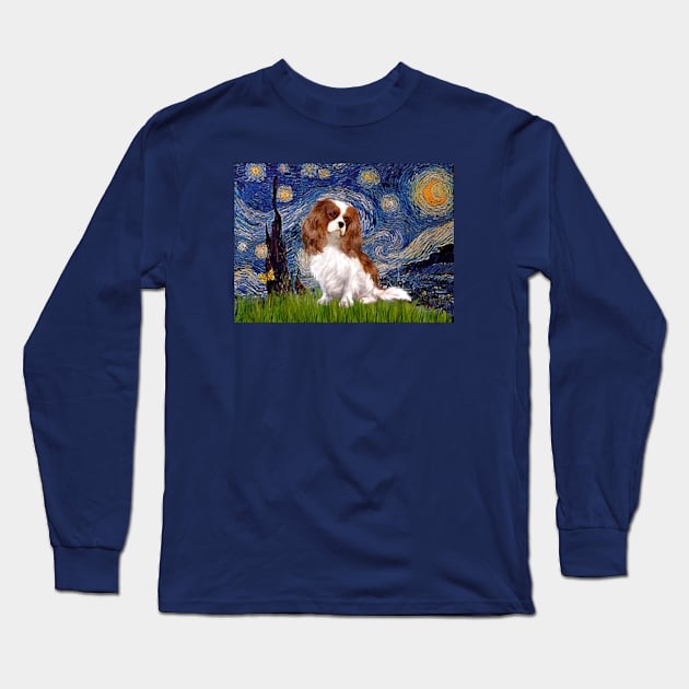 Blenheim Cavalier King Charles Spaniel in Starry Night Long Sleeve T-Shirt by Dogs Galore and More